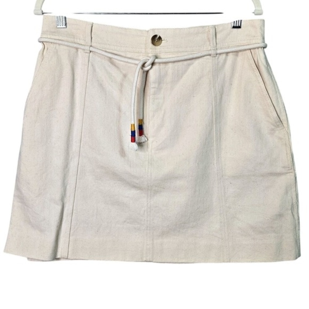 Madewell Mini Skirt 10 Ivory Canvas‎ Rope Tie Belt A-Line Cotton